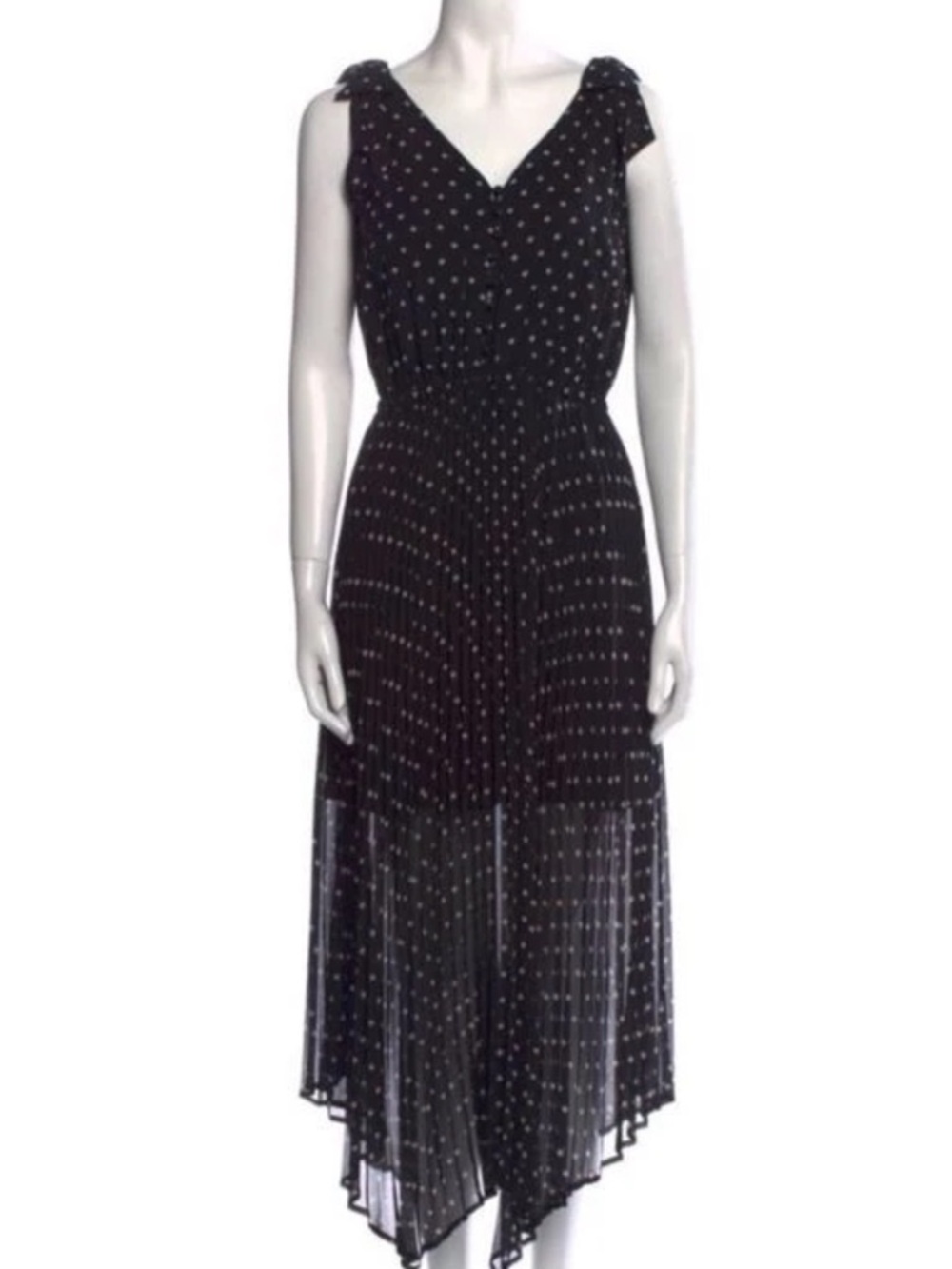 Kooples Black Polka Dot V-Neck High-Low Dress Size 3 FR